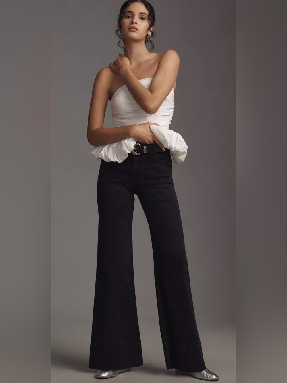 Anthropologie Rylan Relaxed High-Rise Flare Jeans by Pilcro black size 32 boho - Picture 2 of 10